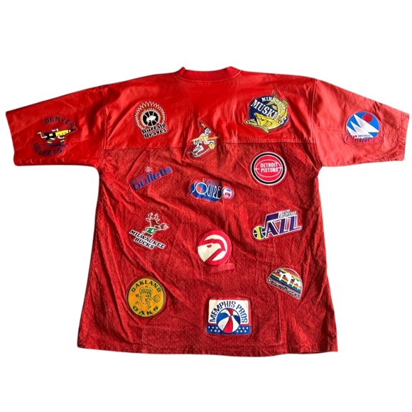 Vintage Jeff Hamilton NBA Patch Red Leather & Suede Sports Shirt XL - Picture 2 of 12